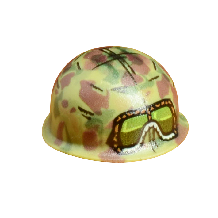 Brick Warp P1942 Frogskin bedruckter BrickArms® M1 Steel Pot Helm Jungelgrün M1943 Staubschutzbrille