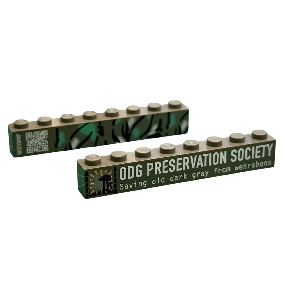 Brick Warp 1x8 Badge Brick ODG Preservation Society