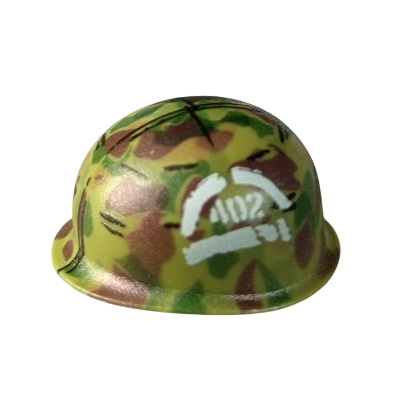 Brick Warp P1942 Frogskin bedruckter BrickArms® M1 Steel Pot Helm Jungelgrün 402 UNIS Markierung
