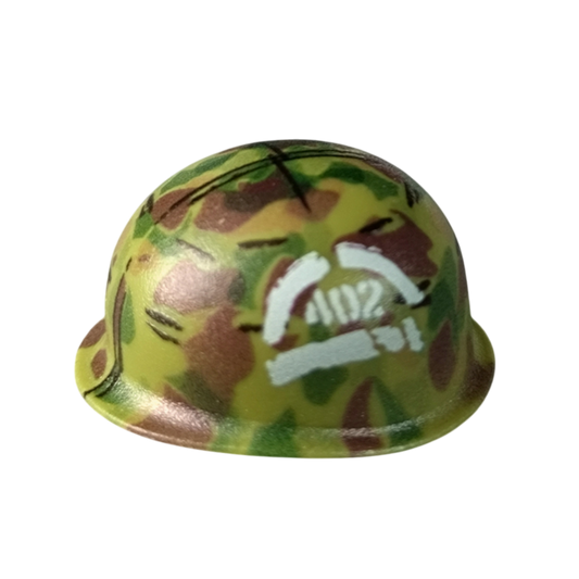 Brick Warp P1942 Frogskin bedruckter BrickArms® M1 Steel Pot Helm Jungelgrün 402 UNIS Markierung